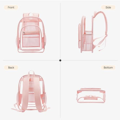 Telena Clear Backpack with Multi-pockets, Heavy Duty TPU Transparent Bag with Reinforced Straps, Large See Through Bookbag for College, Work - Pink - color: 1-pink