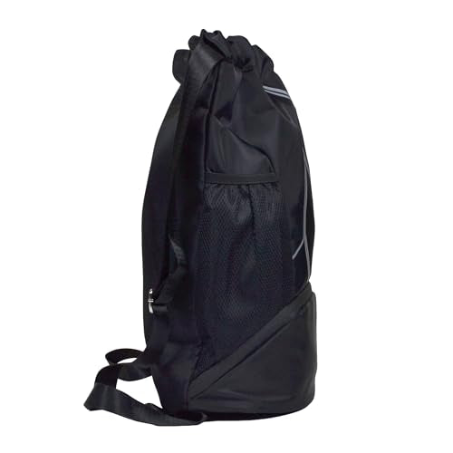 Nupouch Drawstring Backpack: Lightweight, Water-Resistant, Reflective Gym Bag w/Shoe Compartment for Travel, Hiking, Sports - color: Black