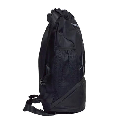 Nupouch Drawstring Backpack: Lightweight, Water-Resistant, Reflective Gym Bag w/Shoe Compartment for Travel, Hiking, Sports - color: Black