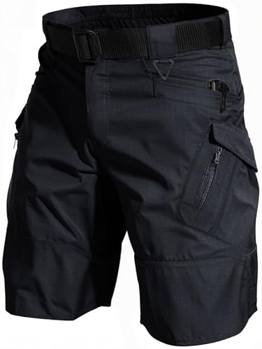 AUTIWITUA Men's Hiking Shorts Waterproof Tactical Cargo Short Pants Quick Dry Work Shorts with Multi Pockets(No Belt) - color: Solid Black, size: 30