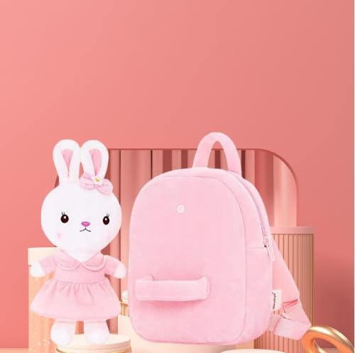 Gloveleya Kids Backpack Toddler Backpacks with Stuffed Bunny Toy Pink 9''… - color: A011 Pink Bunny Toy, size: 9 inches