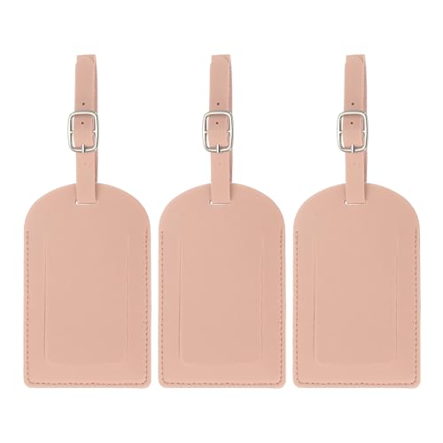 PATIKIL Luggage Tags for Suitcases, 3 Pack Premium PU Leather Baggage Tags Privacy Protection Luggage Identifier Travel Bag Labels, Pink - color: Pink