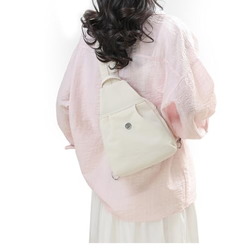 Convertible Mini Backpack for Women – Nylon Chest Bag and Shoulder Daypack with Multiple Pockets, Lightweight & Waterproof (White) - color: White