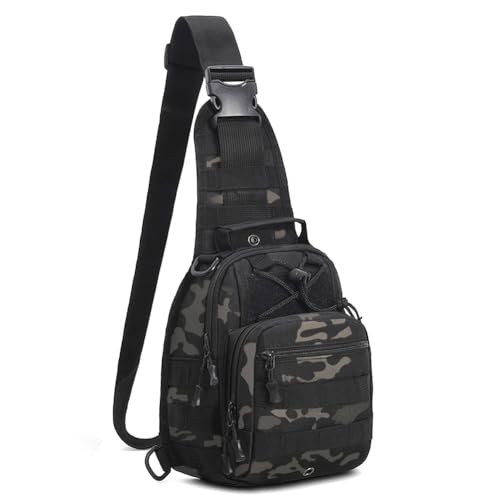 Viriber Tactical Backpack, Waterproof Military Cross-body Molle Sling Shoulder Backpack Chest Bag for Outdoor Every Day Carry Black Camo - color: Black Camo