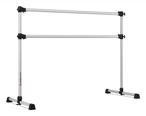VITA Barre Portable Freestanding Double Ballet Barre, Prodigy, Aluminum | Adjustable Height, USA Made, Home or Gym Exercise Equipment for Kids & Adults | Dance, Fitness, Pilates - color: Satin Silver, style: 5 Ft