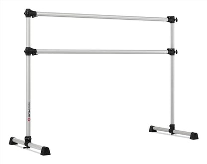 VITA Barre Portable Freestanding Double Ballet Barre, Prodigy, Aluminum | Adjustable Height, USA Made, Home or Gym Exercise Equipment for Kids & Adults | Dance, Fitness, Pilates - color: Satin Silver, style: 5 Ft