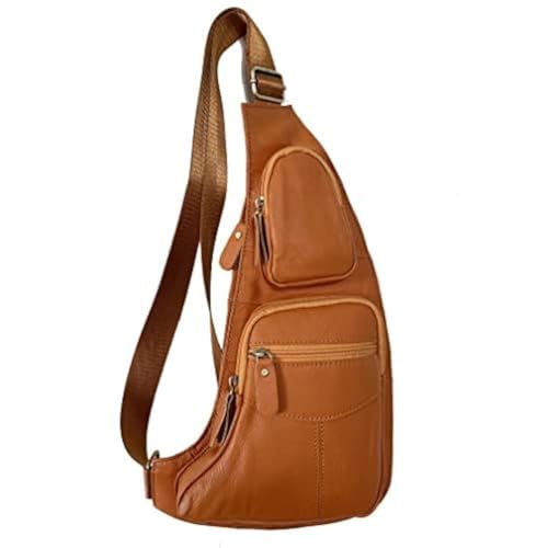 Hebetag Small Leather Sling Bag Crossbody Backpack for Men Women Travel Outdoor Sports Hiking Camping Shoulder Chest Day Pack Daypack Yellow Brown - color: #02yellow Brown