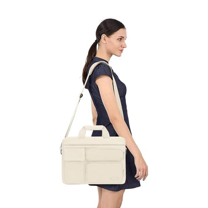 MOSISO Laptop Shoulder Bag 15.6 inch, 15-15.6 inch Computer Bag Compatible with MacBook Pro 16 inch, HP, Dell, Lenovo, Notebook with 2 Raised&1 Flapover&1 Horizontal Pocket&Handle&Belt, Sand - color: Sand, size: 16 inch