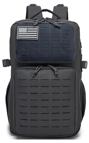 Wotony Military Tactical Backpack for Men Waterproof Daypack 3 Day Assault Pack Laser-Cut MOLLE Webbing Design with Water Bottle Holder Black Small Tactical Assault Bag (dark gray, 35L) - color: Dark Gray, size: 35L