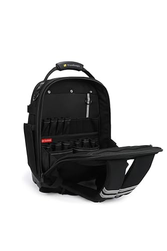 HY Toolbags Tech Pac Pro Professional Tool Backpack with 49 Pockets, Black Nylon, Waterproof Base, Heavy Duty Zipper, 32L Capacity, Tool Organizer for Electrician and HVAC