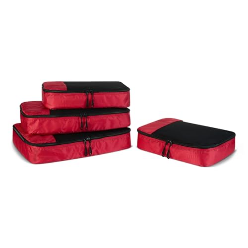 Amazon Essentials 4-Piece Packing Cubes Travel Accessories Set, Luggage Organizer with Double Zipper, Mesh Top, Space-Saving, 2 Medium/2 Large, Red (Previously Amazon Basics) - color: Red, size: 2 x Large, 2 x Medium