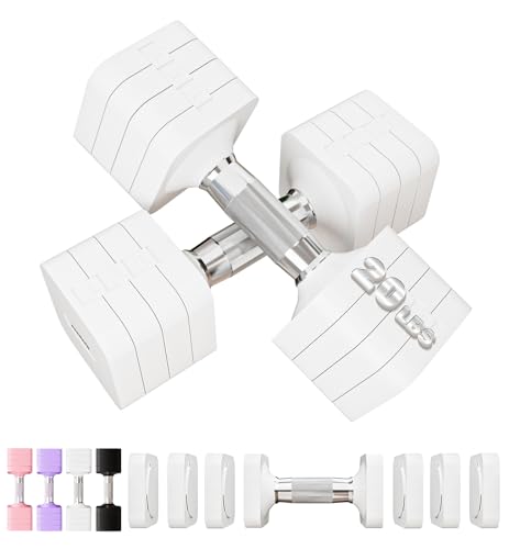 15LB 20LB 30LB 40LB 50LB Adjustable Dumbbell Set Free Weights Dumbbells Set for Women Men Hand Weights Sets Adjust Dumbbell Weight Sets for Home Gym Exercise Workout Strength Training Equipments - color: White