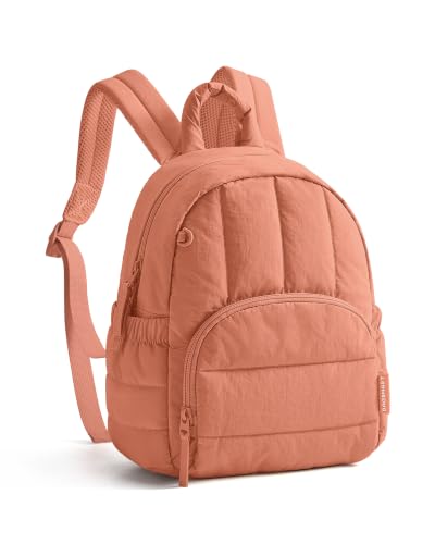 BAGSMART Mini Backpack for Women, Lightweight Puffer Small Backpack Purse, Quilted Casual Travel Daypack, Cute Water-Resistant Bookbag for Daily, Clay Orange - color: Clay Orange
