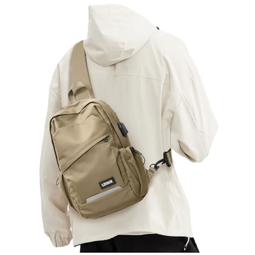 SEAFEW Khaki Sling Bag for Men women, Small Anti Theft One Strap Motorcycle Backpack, Mini Sling Tactical Chest Bag Daypack Crossbody Sling Backpacks for Casual Travel Hiking Gym Outdoor Sports - color: Khaki