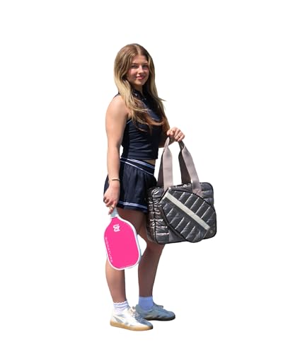 lemonbella Women’s Pickleball Tote Bag, Quilted Puffer Sports Tote, Racquet & Gear Carry Bag, Bella Pickleball Collection (Gunmetal Grind)