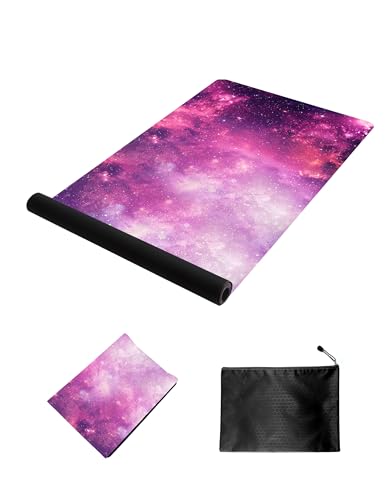 nuveti Printed Travel Yoga Mat-1/16 Inch Thick Non Slip Fitness Workout Mat with Carrying Bag, Foldable Lightweight Suede & Natural Rubber Yoga Mat for Yoga Pilates and Fitness 72" L x 24" W x 1.5mm - color: ZiSeXingKong