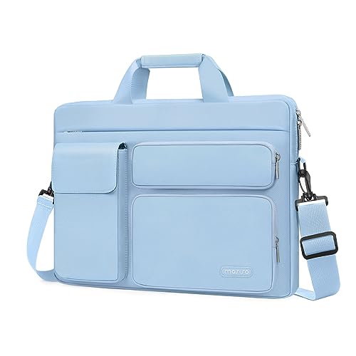 MOSISO Laptop Shoulder Bag 15.6 inch, 15-15.6 inch Computer Bag Compatible with MacBook Pro 16 inch, HP, Dell, Lenovo, Notebook with 2 Raised&1 Flapover&1 Horizontal Pocket&Handle&Belt, Airy Blue - color: Airy Blue, size: 16 inch