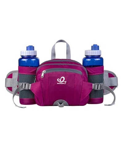 WATERFLY Fanny Pack Waist Bag: Fannie Pack 2 Water Bottle Holders Lumbar Belt Hiking Walking Running Jogging Camping Large Woman Man (Bottle Not Included) - color: Rose red