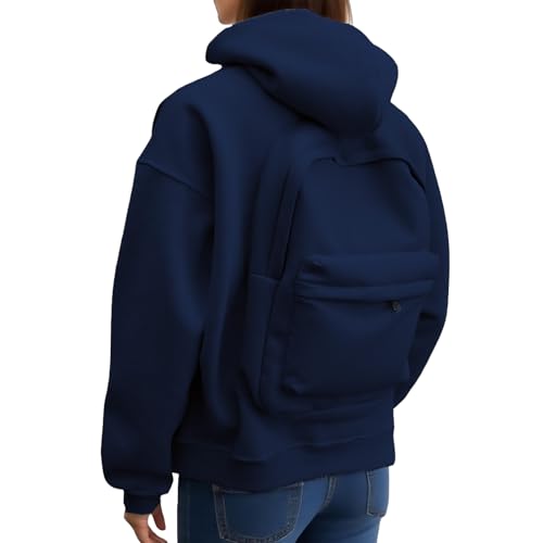 Backpack Hoodie for Men Women Zipper Cardigan Creative Hoodies Lightweight Travel Hooded Sweatshirts with Backpack - color: Navy, size: X-Large