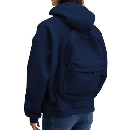 Backpack Hoodie for Men Women Zipper Cardigan Creative Hoodies Lightweight Travel Hooded Sweatshirts with Backpack - color: Navy, size: Large