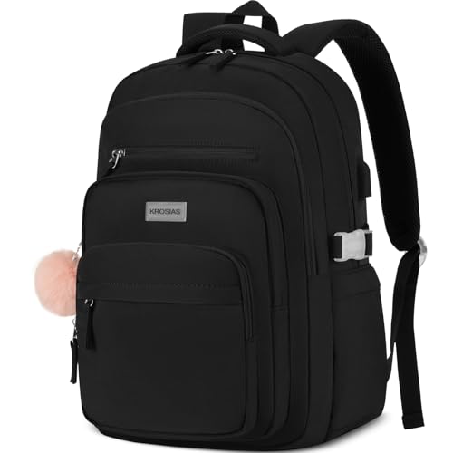 KROSIAS Laptop Backpack for College Teen Girl: Middle High School Aesthetic Bookbag 15.6 Inch Computer Bag with USB Charger Student Casual Daypack Large Travel BackPack for Women Black - color: 2-black, size: 15.6 Inch