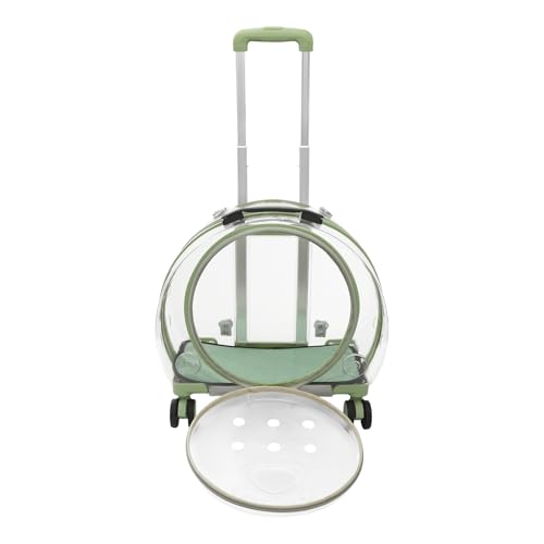 Transparent & Fully Breathable Hard Cat Carrier with Rolling Wheels, Multiple Carrying Carrier for Cats, Dogs, Or Bunnies for Traveling, Taking a Walk, Applicable Weighing up to 19.84lbs (Green,Clear)