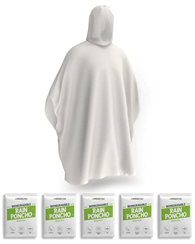 Hagon PRO Disposable Rain Ponchos for Adults (5 Pack) - color: White Cornstarch (5 Pack)