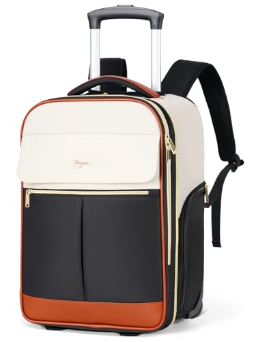 Rolling Backpack for Women, Large Travel Backpack with Wheels Carry on Flight Approved, 15.6 Inch Laptop Wheeled Roller Bag Suitcase for Work Bussiness Weekender (Beige,M Underseat Size) - color: Beige, size: M (Underseat)