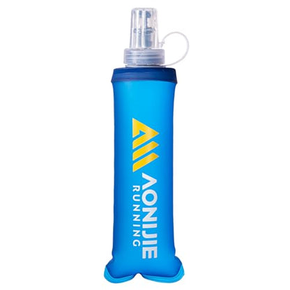 Azarxis TPU Soft Flask Collapsible Water Bottle Running Folding Gel Water Reservoir Handheld for Hydration Pack Hiking Cycling Climbing Jogging Marathon Trail Race - color: #01 Blue - 250ml -1-pack