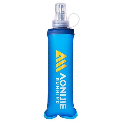 Azarxis TPU Soft Flask Collapsible Water Bottle Running Folding Gel Water Reservoir Handheld for Hydration Pack Hiking Cycling Climbing Jogging Marathon Trail Race - color: #01 Blue - 250ml -1-pack