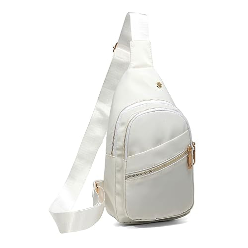 EVANCARY Small Sling Bag Crossbody Bags for Women Men, Sling Backpack Chest Daypack Cross Body Bag for Travel Outdoor - color: White Beige