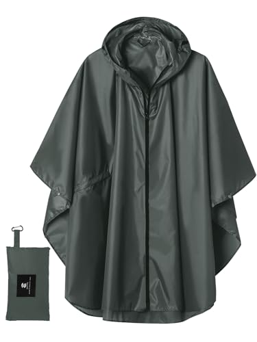 SaphiRose Unisex Rain Poncho Waterproof Raincoat Hooded for Adults Women with Pockets - color: Deep Grey