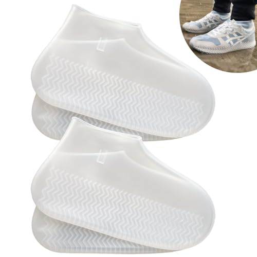 Waterproof Shoe Covers 2 Pairs,Rain Shoe Covers Reusable Silicone Non Slip Shoe Covers for Outdoor,Rain Shoe Covers for Women and Men (Clear, Large) - color: Clear, size: Large