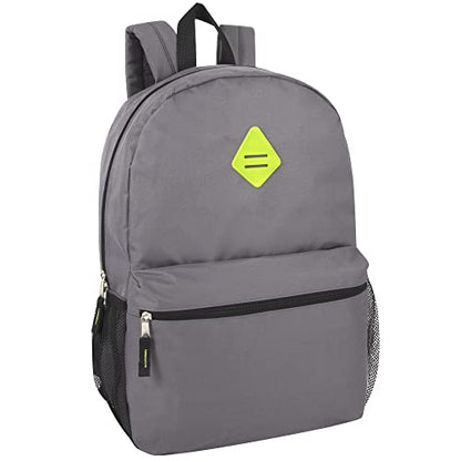 Trail maker Large School Backpacks with Mesh Side Pockets – Classic 19 Inch Solid Color Backpacks for Kids, Men, Women, Travel (Grey & Green) - color: Grey & Green