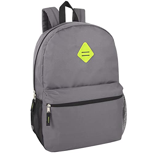 Trail maker Large School Backpacks with Mesh Side Pockets – Classic 19 Inch Solid Color Backpacks for Kids, Men, Women, Travel (Grey & Green) - color: Grey & Green