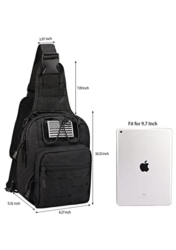 BOMTURN Tactical Backpack-1000D Waterproof Military Backpack/Laser-Cut/CCW Bags Sling Bag Tactical Satchel Shoulder Bag Men - color: Black