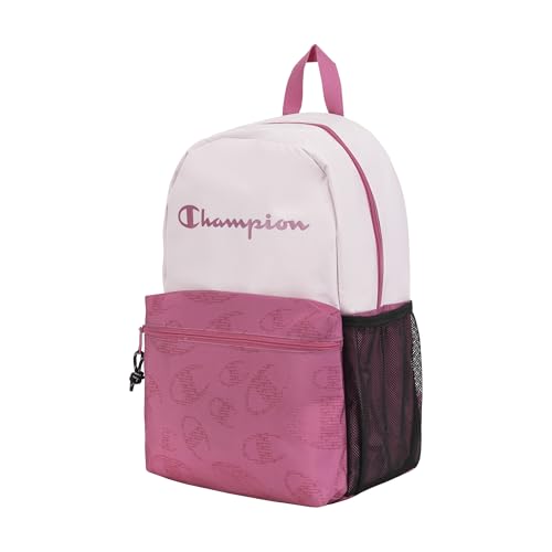 Champion Kids' Merit Backpack with Padded Straps, Water Bottle Pocket and Laptop Compartment for Daily Use, Pink, One Size - color: Pink