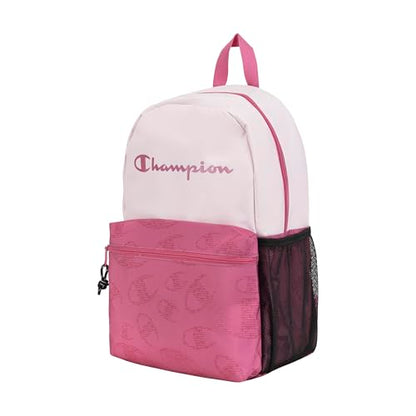 Champion Kids' Merit Backpack with Padded Straps, Water Bottle Pocket and Laptop Compartment for Daily Use, Pink, One Size - color: Pink