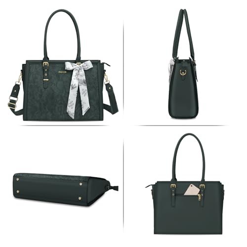MOSISO Laptop Bag for Women, 17-17.3 inch PU Leather Tote Bag Compatible with MacBook, HP, Dell, Asus Notebook, Front Embossed Retro Hibiscus Computer Bags with Silk Scarf&Clutch Purse, Emerald Green - color: Emerald Green, size: 17.3 inch