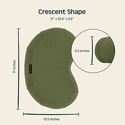 Retrospec Sedona Zafu Meditation Cushion with Buckwheat Hull Fill - Adjustable Yoga & Pilates Equipment Support - 17in Crescent Cotton Cover - color: Basil, size: 1 Count (Pack of 1)