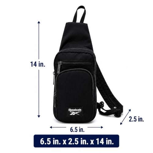 Reebok Unisex Crossbody Bag - Convertible Compact Durable Cross Body Bag for Women and Men - Gym and Travel Essentials, Size One Size, Cosmos Black With White Logo - color: Cosmos Black With White Logo