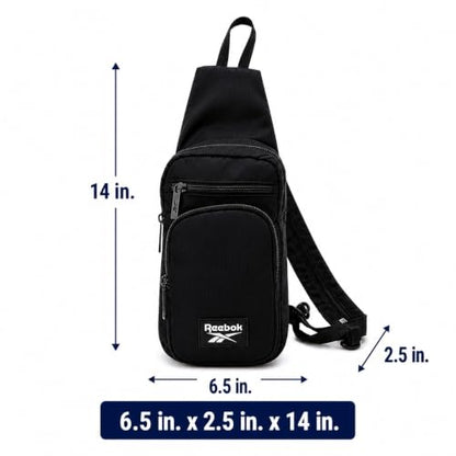 Reebok Unisex Crossbody Bag - Convertible Compact Durable Cross Body Bag for Women and Men - Gym and Travel Essentials, Size One Size, Cosmos Black With White Logo - color: Cosmos Black With White Logo