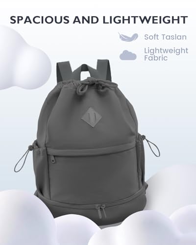 RHDZO Drawstring Backpack Sports Gym Bag with Shoe Compartment and Wet Pocket String Swim Bag for Women Men Beach Backpack, Dark Gray - color: Dark Gray