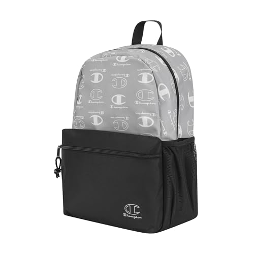 Champion Kids' Merit Backpack with Padded Straps, Water Bottle Pocket and Laptop Compartment for Daily Use, Grey/White, One Size - color: Grey/White