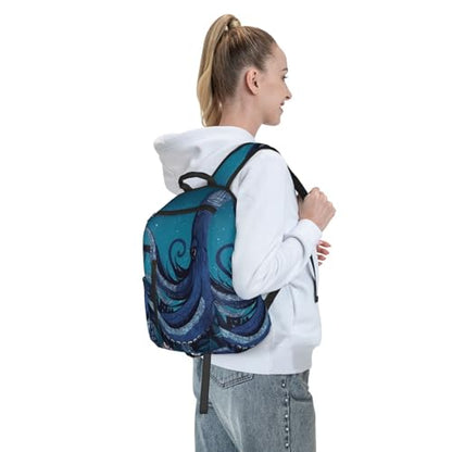 Blue octopus tentacles illustration Travel Backpack for Men & Women 14 inch Laptop Backpack Waterproof Work Back Pack - color: Blue Octopus Tentacles Illustration