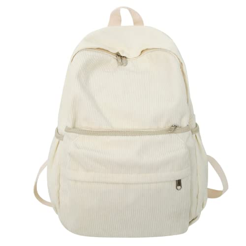 Preppy Corduroy Aesthetic Backpack 15.6 inch Laptop College Backpack Cute Book Bag Travel Rucksack Daypack (One Size,White) - color: White