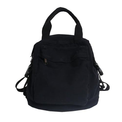 Canvas Backpack Purse for Women Large Size Tote Top Handle Bag Fashion Handbag Travel Rucksack Anti Theft (Black) - color: Black