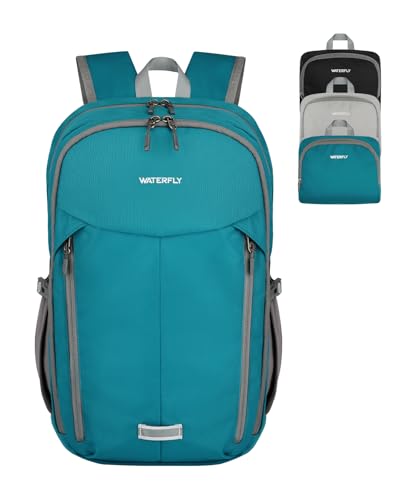WATERFLY Lightweight Packable Backpack, 25L Small Foldable Travel Daypack | Multi-Pocket with Luggage Strap, Breathable Back Pad, Comfortable to wear, Easy to Fold, Compact Day Pack for Hiking Outdoor - color: Peacock Blue
