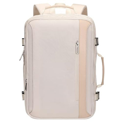 PIJUSHI Travel Backpack for Women Expandable Carry on Luggage Backpack Airline Approved TSA 16" Laptop Bag Business with USB Port(PE034 Beige) - color: Beige