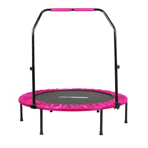 HolaHatha Foldable Mini Trampoline Fitness Rebounder for Home Gym Workouts – with 5-Level Adjustable Handle, Heavy-Duty Steel Frame, Portable Design, and Supports up to 440 Pounds